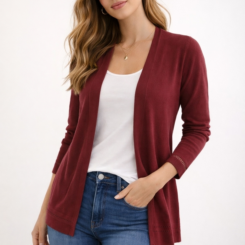 Maroon “Easy Layer” Open Cardigan – LOFT Petite XSP – Office/Everyday